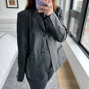 Kenneth Cole Leather Button Up Jacket Black Size Small